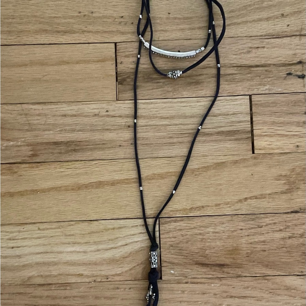 NEW chico’s Black Multi-Layer Necklace with Silver Accents- NWT